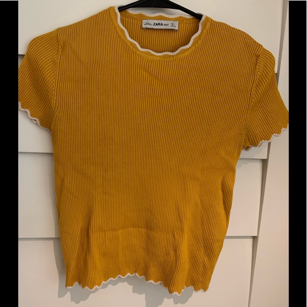 ZARA- Knit Short Sleeve Sweater with scallop detail on sleeve and hem,Size Large